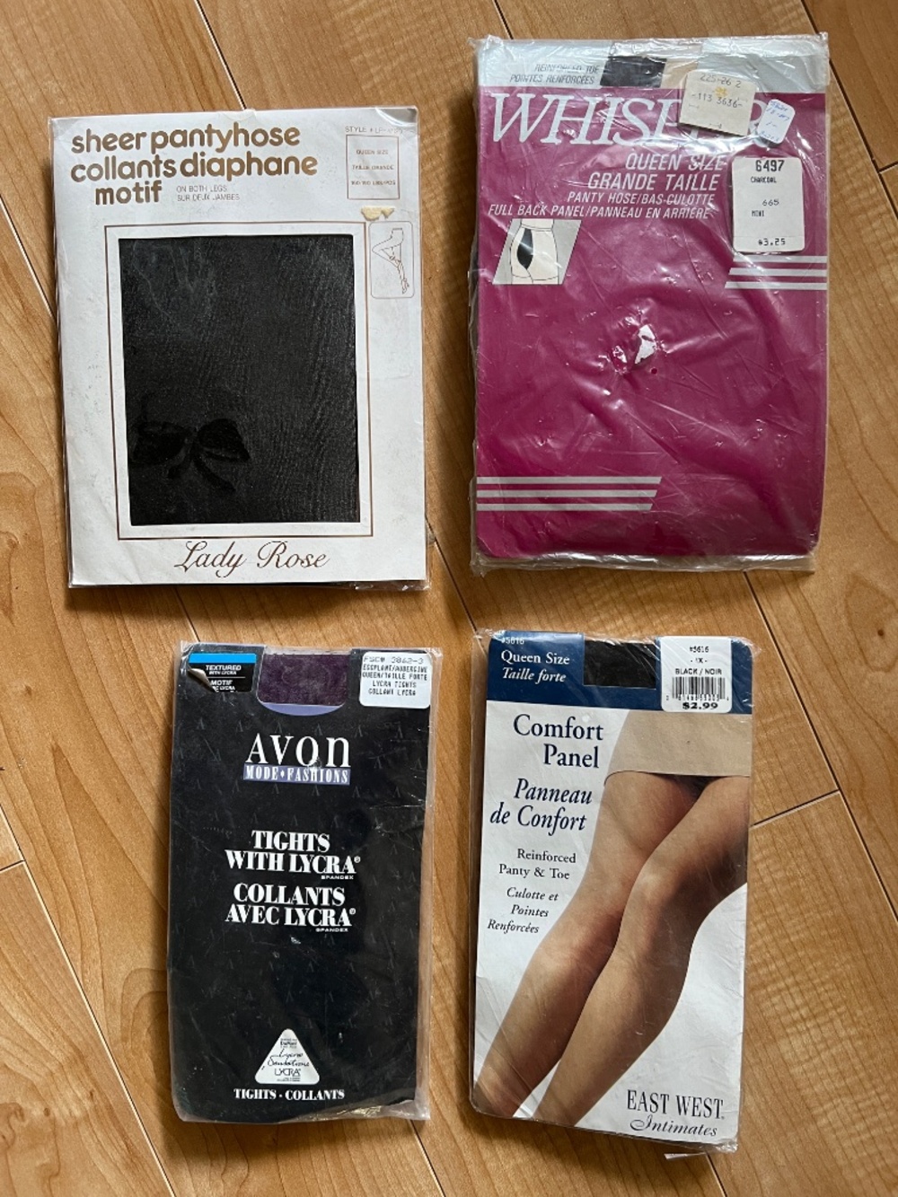 4 Pair Vintage Pantyhose Queen Size  Assorted Brands and Colours Never Worn
